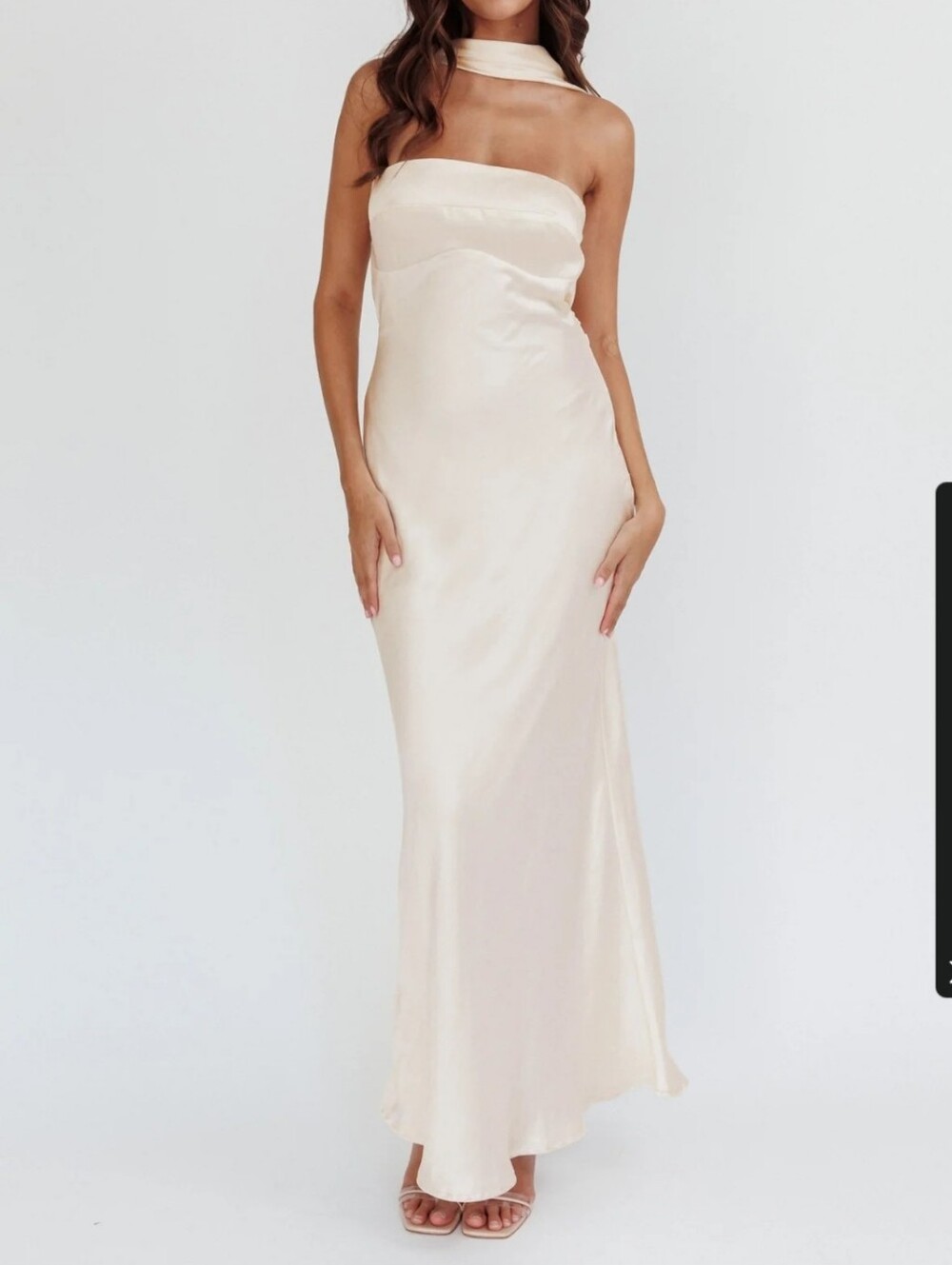 Elegant Oyster Color Satin Dress - Selfie Leslie